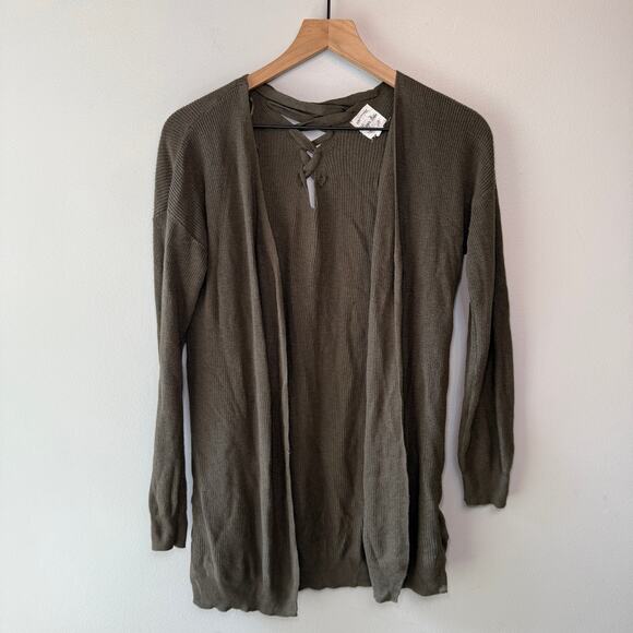 Hippie Rose Women's Crisscross Cardigan Sweater Top Olive Green Size Small - Picture 1 of 6